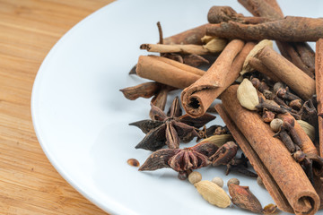 Cinnamon close up with white background.