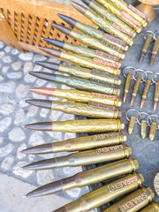 SARAJEVO, BOSNIA - MAY 11, 2017: Pens sourvenir from gun shells at market in Sarajevo