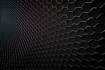 3D rendering of graphene surface, glossy black bonds