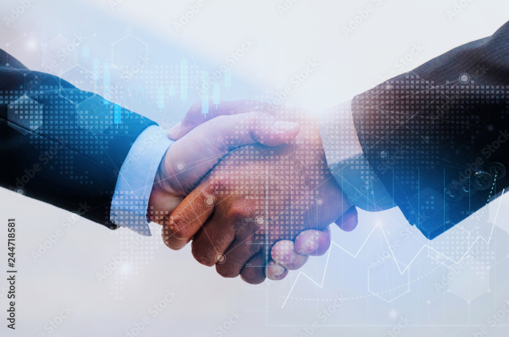 Canvas Prints business man handshake with effect chart of stock forex market and global world map network link con