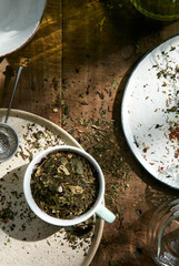 Tea on wooden table