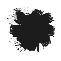 Black monochrome ink or paint blots grunge background. Texture Vector. Dust overlay distress grain. Black splatter, dirty, poster for your design. Isolated on white background. Vector illustration.