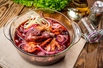 Braised rabbit with rosemary, garlic and juniper berries