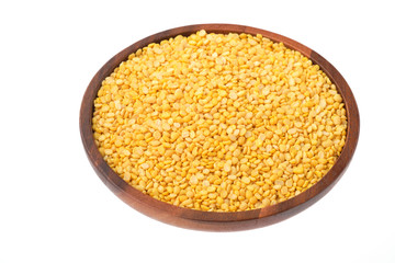 Fried Mung Bean in wooden tray on white background