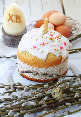 Fototapeta na wymiar Easter cake on a white wooden background