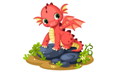 Cute red baby dragon cartoon