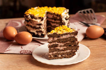 Liver cake with meat and egg, healthy protein food, rustic style.