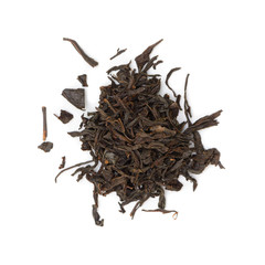 Fototapeta premium bunch of fragrant dried black tea leaves on a white background
