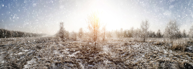 Winter landscape of snow and frost with free space for your decoration 