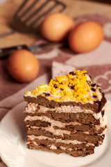 Liver cake with meat and egg, healthy protein food, rustic style.