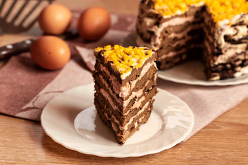 Liver cake with meat and egg, healthy protein food, rustic style.
