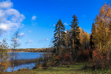  The shore of the lake Smardie. The reflection in the water