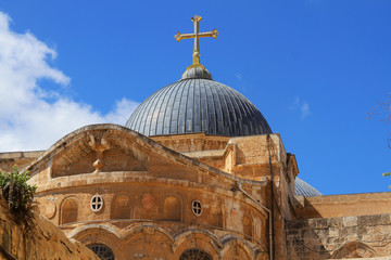 Church of the Holy Sepulchre. Via Dolorosa, 9th station of Jesus Christ. Old City of Jerusalem,...