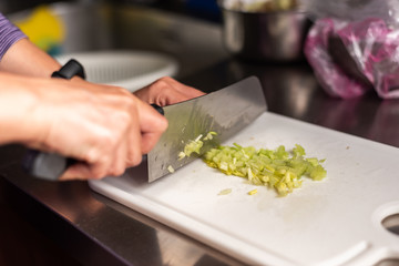 woman cut vegetables