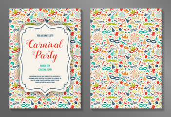 Colorful two-sided Carnival Party invitation. Vector