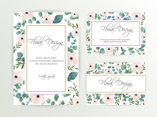 Banner on flower background. Wedding Invitation, modern card Design. Save the Date Card Templates Set with Greenery, Decorative Floral and Herbs Element. Vintage Botanical. eps 10
