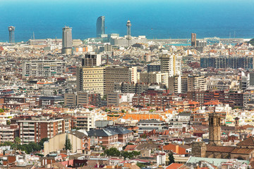 Aerial view to Barcelona city, urban background