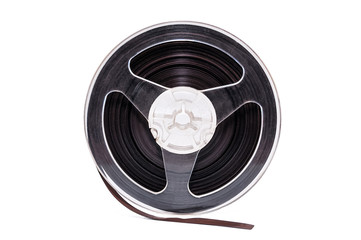 Plastic bobbin with magnetic tape on white