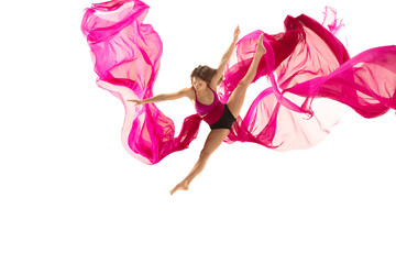 Graceful ballet dancer or classic ballerina dancing isolated on white studio. Woman dancing with...