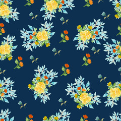 Fototapeta na wymiar Yellow and Blue Floral Seamless Pattern