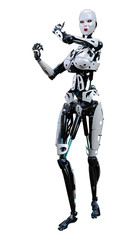 3D Rendering Female Robot on White