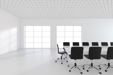 Large spacious meeting room with windows. 3d rendering.