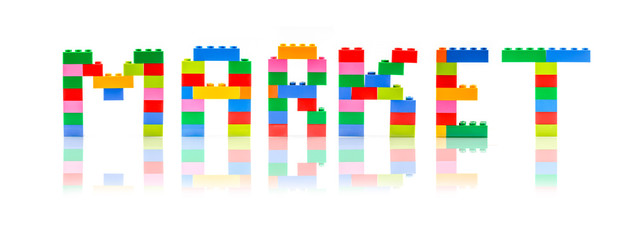 Block shape with word "MARKET". Business concept.