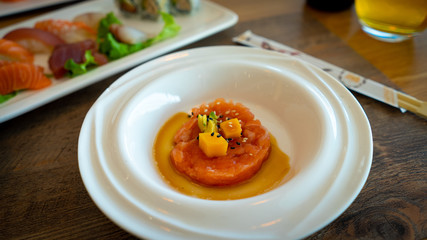 Japanese dishes: sashimi, sushi 