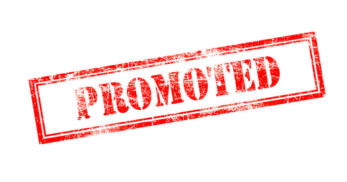 Old scratches grunge stamp with red text "PROMOTED".