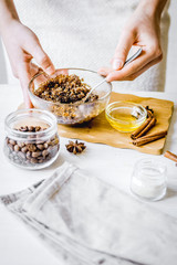 organic scrub handmade at home with hands