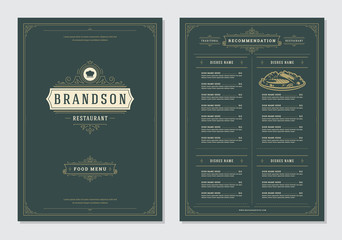 Restaurant menu design and label vector brochure template. - obrazy, fototapety, plakaty