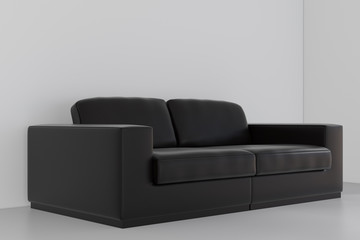 Black sofa. Office room. Concept of demonstration. 3d rendering