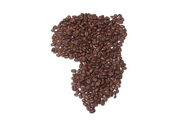 closeup of coffee beans in shaped africa on white background