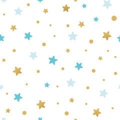 Blue gold star baby seamless pattern Holiday Baby shower background Vector illustration