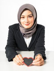 Hijab businesswoman with white background.