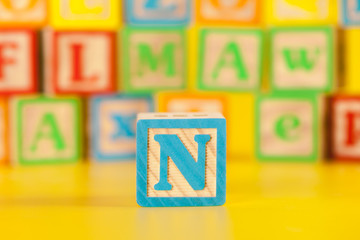 Photograph of colorful Wooden Block Letter N