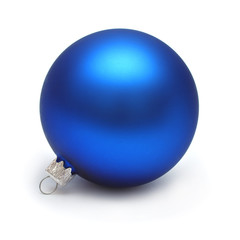 Blue christmas ball isolated on white background. Flat lay, top view. Creative concept