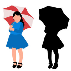 white background, faceless child girl with an umbrella