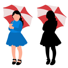 white background, faceless child girl with an umbrella