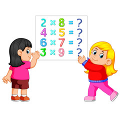 Math worksheet template with two girls