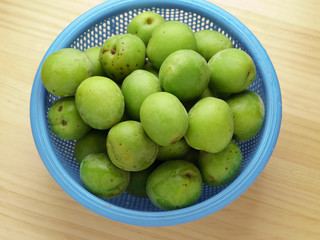 fruit of the plum 梅酒の準備 青いザル