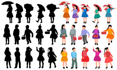 vector, on white background, silhouette kids, set, collection, kindergarten