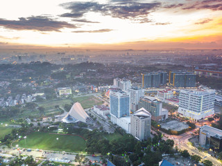 Aerial view of township during sunrise.
