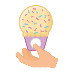 hand with ice cream in waffle cone