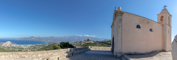 Church Notre-Dame de La Serra and Bay of Calvi (Corsica) - panoramic view