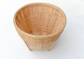close up of bamboo basket handicraft product homemade in Asia, isolated on white background. 