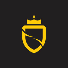 shield gold crown simple logo vector