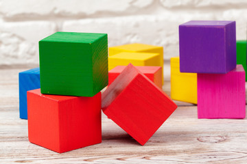 toy blocks heap, multicolor wooden bricks stack