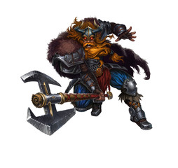 Huge Viking with a two-handed on white