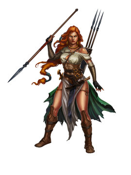 Red-haired girl warrior with a spear
